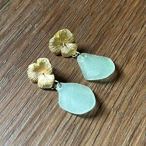 Seamaid Jewelry Green Seaglass Gold Flower Earrings